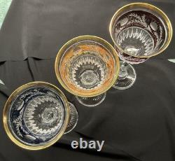 Vintage Bohemian Style Cut Crystal Wine Glasses withGold Gilt Rims- Czech Set of 3