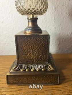 Vintage Brass Amber Crystal/Cut Glass Table Lamp Hollywood Regency #328