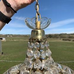 Vintage Brass Cut Glass Crystal Bag Chandelier Ceiling Light Fitting