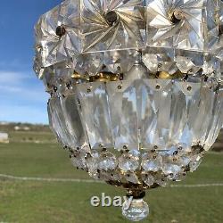 Vintage Brass Cut Glass Crystal Bag Chandelier Ceiling Light Fitting