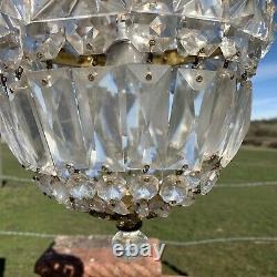 Vintage Brass Cut Glass Crystal Bag Chandelier Ceiling Light Fitting