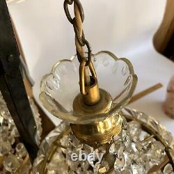 Vintage Brass Cut Glass Crystal Bag Chandelier Ceiling Light Fitting