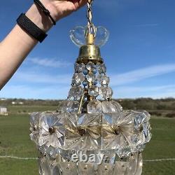 Vintage Brass Cut Glass Crystal Bag Chandelier Ceiling Light Fitting