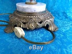Vintage Brass Lead Crystal Cut Glass Marble Table Lamp Light Heavy 18