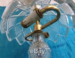 Vintage Brass Lead Crystal Cut Glass Marble Table Lamp Light Heavy 18