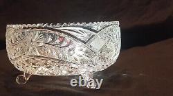 Vintage Brilliant Jewish Cut Glass 3 Legged Crystal Bowl 9 Wide Fruit Salad