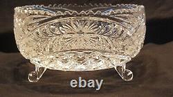 Vintage Brilliant Jewish Cut Glass 3 Legged Crystal Bowl 9 Wide Fruit Salad