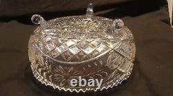 Vintage Brilliant Jewish Cut Glass 3 Legged Crystal Bowl 9 Wide Fruit Salad