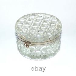 Vintage Brockway Glass Cut Crystal Jewelry Box Kiss Lock Clasp 1900-1940