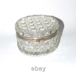 Vintage Brockway Glass Cut Crystal Jewelry Box Kiss Lock Clasp 1900-1940