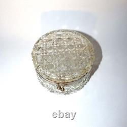 Vintage Brockway Glass Cut Crystal Jewelry Box Kiss Lock Clasp 1900-1940