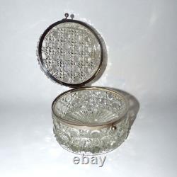 Vintage Brockway Glass Cut Crystal Jewelry Box Kiss Lock Clasp 1900-1940