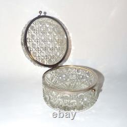Vintage Brockway Glass Cut Crystal Jewelry Box Kiss Lock Clasp 1900-1940