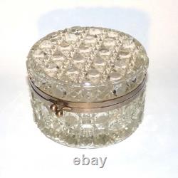 Vintage Brockway Glass Cut Crystal Jewelry Box Kiss Lock Clasp 1900-1940