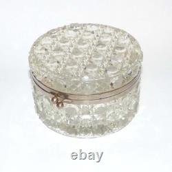 Vintage Brockway Glass Cut Crystal Jewelry Box Kiss Lock Clasp 1900-1940