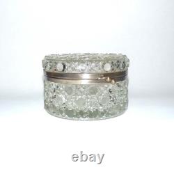 Vintage Brockway Glass Cut Crystal Jewelry Box Kiss Lock Clasp 1900-1940