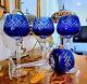 Vintage COBALT BLUE Wine Glasses Goblets Hock Cut-to-Clear Set of 4