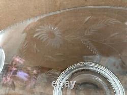 Vintage CUT CRYSTAL GLASS Serving Bowl with STERLING BASE Neat Shape FLOWERS