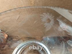 Vintage CUT CRYSTAL GLASS Serving Bowl with STERLING BASE Neat Shape FLOWERS