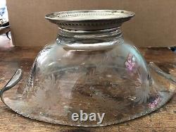 Vintage CUT CRYSTAL GLASS Serving Bowl with STERLING BASE Neat Shape FLOWERS