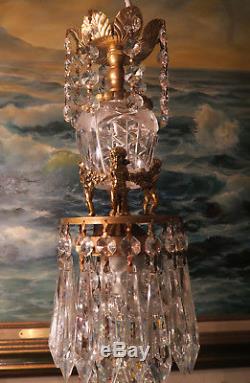 Vintage Chandelier swag Lamp Cherub cut crystal brass Glass nursery lighting