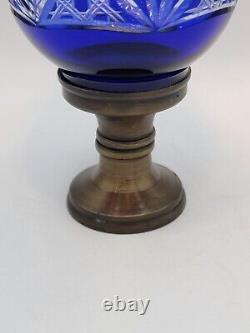 Vintage Cobalt Blue Cut To Clear Crystal Glass Egg Figurine On Pedestal Base 8