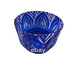 Vintage Cobalt Blue Cut To Clear Glass Crystal Large Bowl