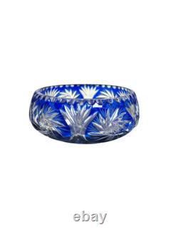 Vintage Cobalt Blue Cut to Clear Bohemian Crystal Bowl Hand Cut Lead Crystal