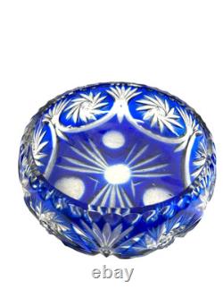 Vintage Cobalt Blue Cut to Clear Bohemian Crystal Bowl Hand Cut Lead Crystal
