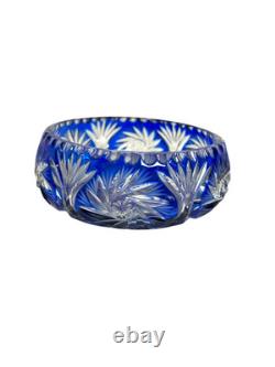 Vintage Cobalt Blue Cut to Clear Bohemian Crystal Bowl Hand Cut Lead Crystal