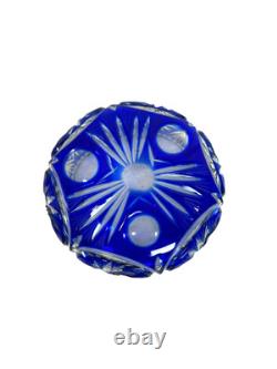 Vintage Cobalt Blue Cut to Clear Bohemian Crystal Bowl Hand Cut Lead Crystal