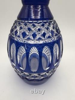 Vintage Cobalt Blue Cut to Clear Crystal Decanter with Stopper 11 Bohemian
