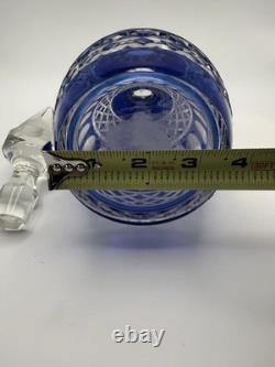Vintage Cobalt Blue Cut to Clear Crystal Decanter with Stopper 11 Bohemian