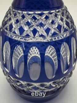 Vintage Cobalt Blue Cut to Clear Crystal Decanter with Stopper 11 Bohemian