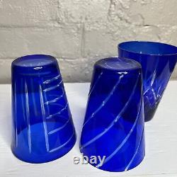 Vintage Cobalt Blue Cut to Clear Old Fashion Glasses Cocktail Drinking Set of 4