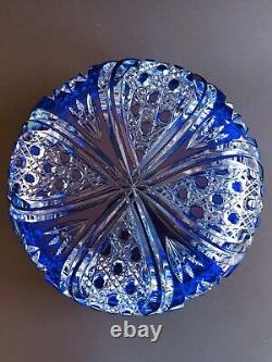 Vintage Cobalt Blue Czech Bohemian Lead Crystal Cut to Clear Bowl