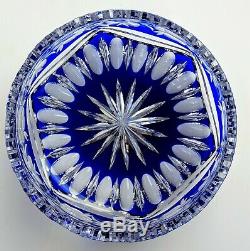 Vintage Cobalt Blue Czech Bohemian Lead Crystal Cut to Clear Bowl Sawtooth Rim