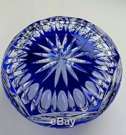 Vintage Cobalt Blue Czech Bohemian Lead Crystal Cut to Clear Bowl Sawtooth Rim