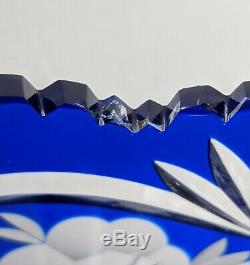Vintage Cobalt Blue Czech Bohemian Lead Crystal Cut to Clear Bowl Sawtooth Rim