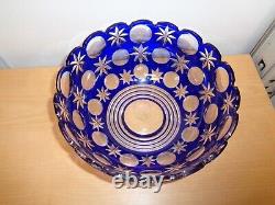 Vintage Cobalt Blue Lead Crystal hand Cut 8 3/4 Glass Bowl Bohemian Czech
