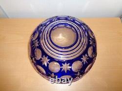 Vintage Cobalt Blue Lead Crystal hand Cut 8 3/4 Glass Bowl Bohemian Czech