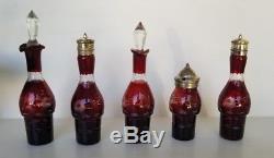 Vintage Cruet Set with Crystal Cut Ruby Red Glass