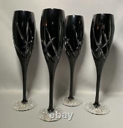 Vintage Crystal Champagne Flute Glass Black Hand Made Hand Cut 24% pbo Hungary