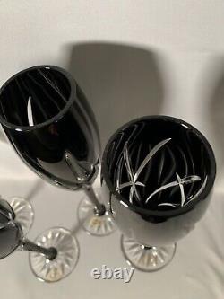 Vintage Crystal Champagne Flute Glass Black Hand Made Hand Cut 24% pbo Hungary