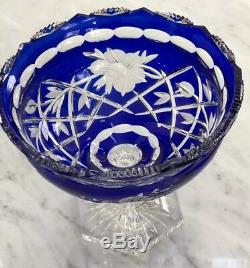 Vintage Crystal Cobalt Blue Cut to Clear Large Bowl 9 D