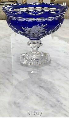 Vintage Crystal Cobalt Blue Cut to Clear Large Bowl 9 D