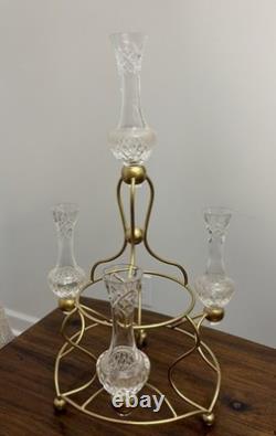 Vintage Crystal Cut Glass (5 Pieces)Epergne Set 17 Tall Gold Painted Metal Base