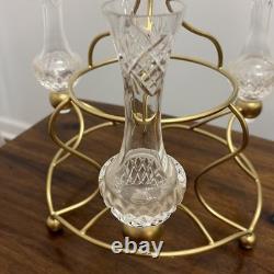 Vintage Crystal Cut Glass (5 Pieces)Epergne Set 17 Tall Gold Painted Metal Base