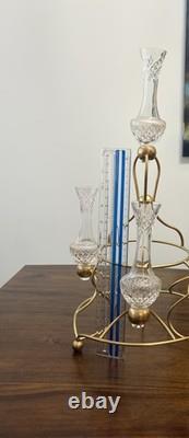 Vintage Crystal Cut Glass (5 Pieces)Epergne Set 17 Tall Gold Painted Metal Base