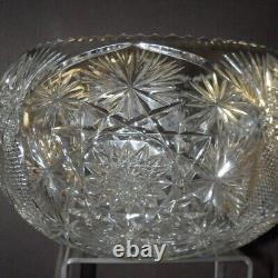 Vintage Crystal Cut Glass Bowl Punch Bowl Paneled Diamond Hobstar Fan Pattern